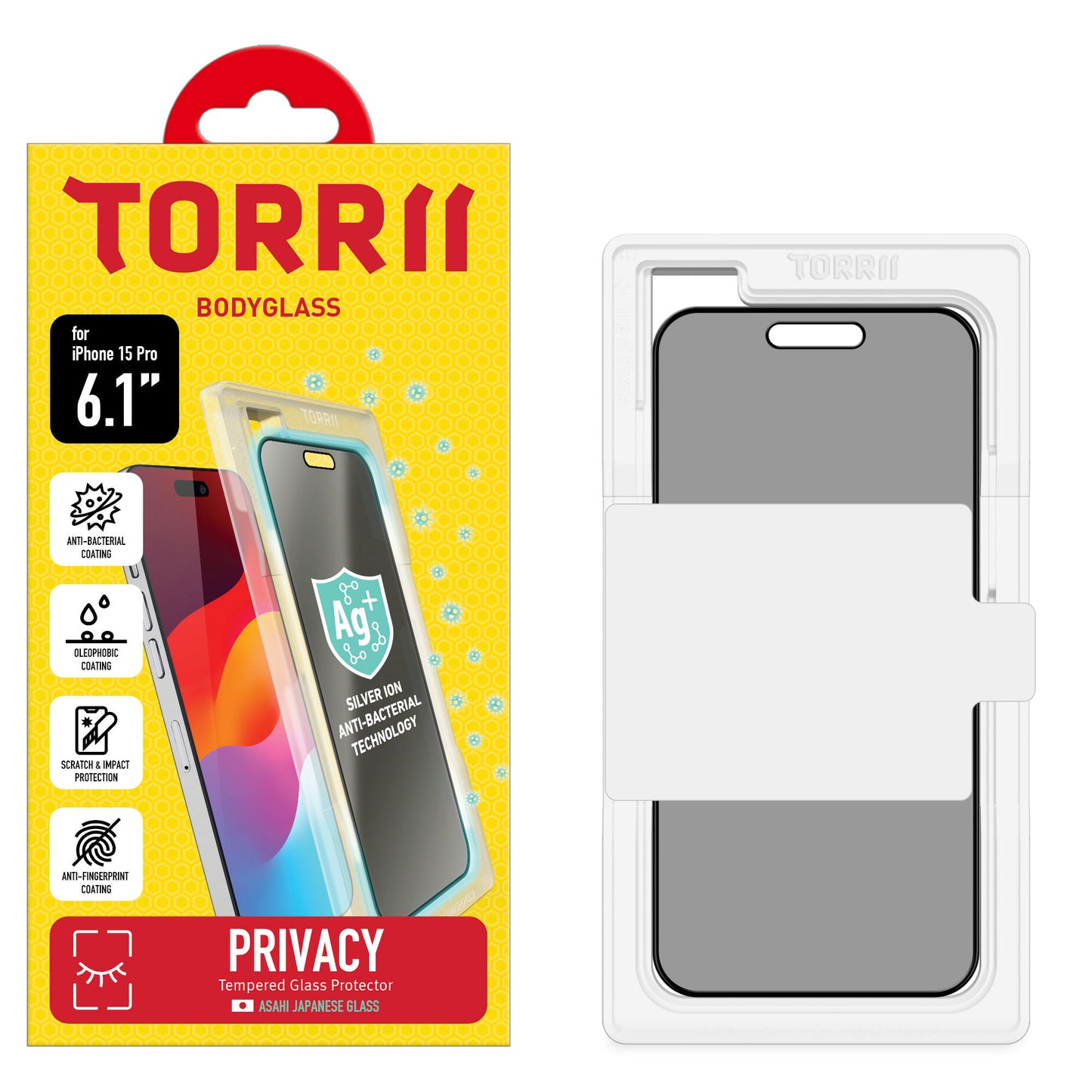 Torrii BODYGLASS 抗菌塗層防窺玻璃保護貼 for iPhone 15 Pro
