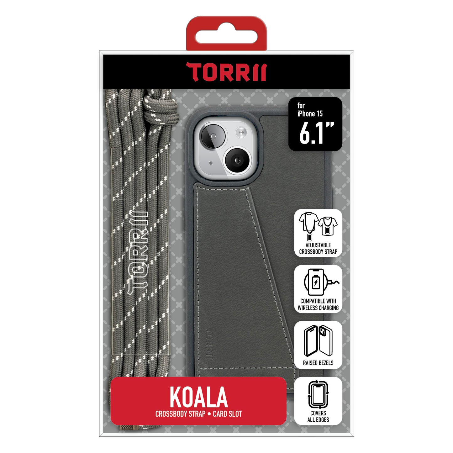 Torrii KOALA 皮革保護套 for iPhone 15 (灰色)