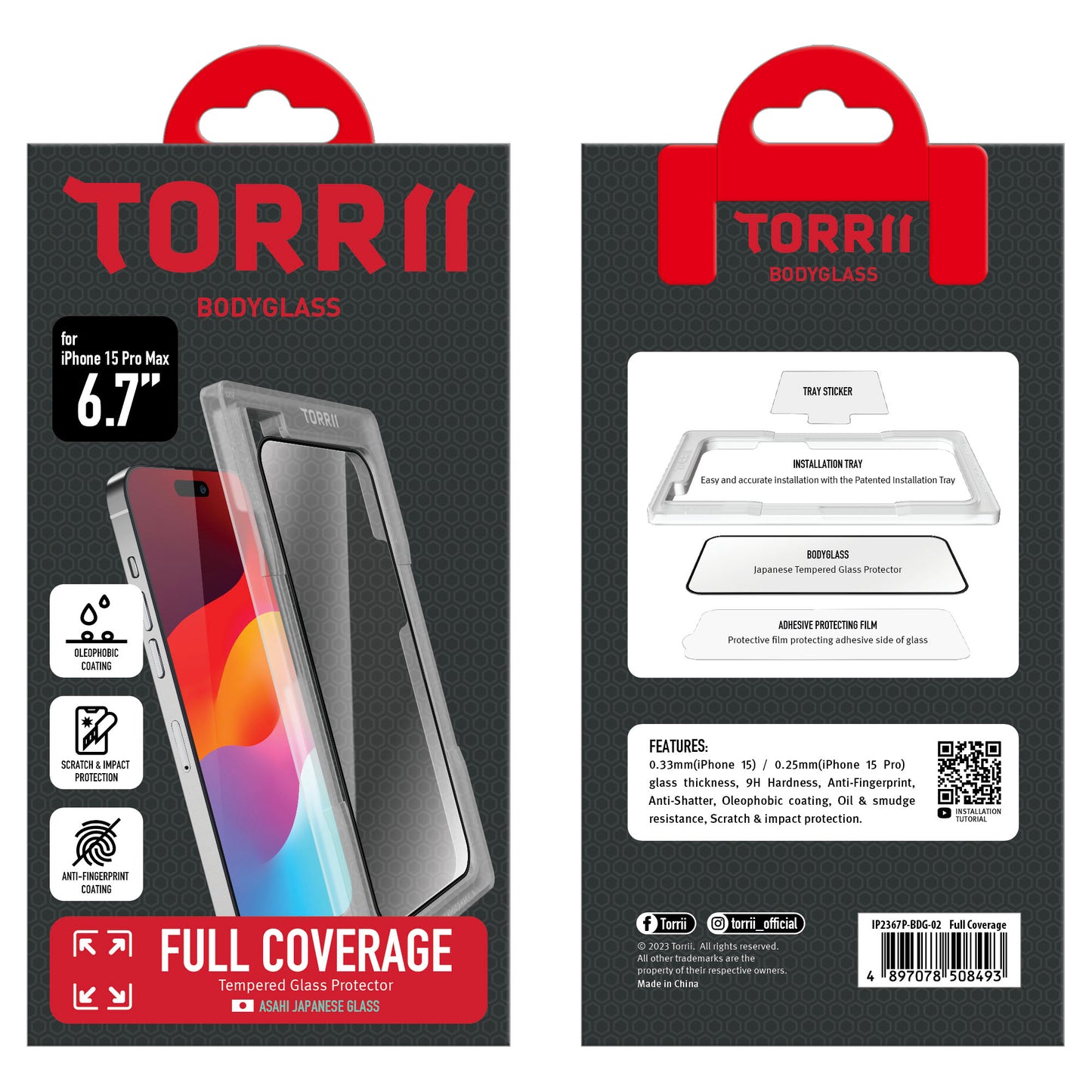 Torrii BODYGLASS 全覆蓋玻璃保護貼 for iPhone 15 Pro Max